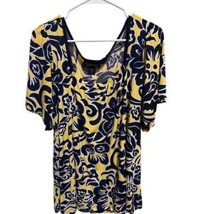 INC International Concepts Short Sleeve Navy Blue Yellow Blouse Plus Size 3X